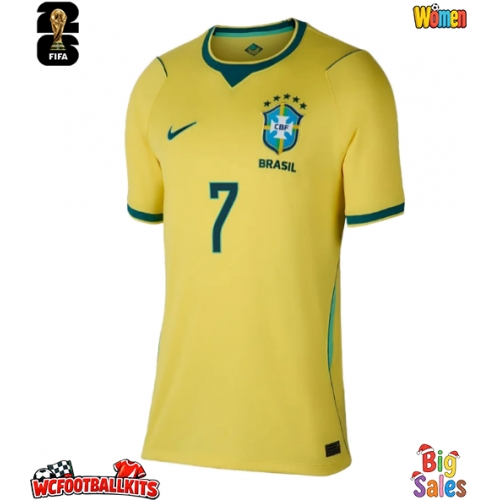 Brazil Vinicius Junior #7 Replica Home Stadium Shirt for Women World Cup 2026 Short Sleeve